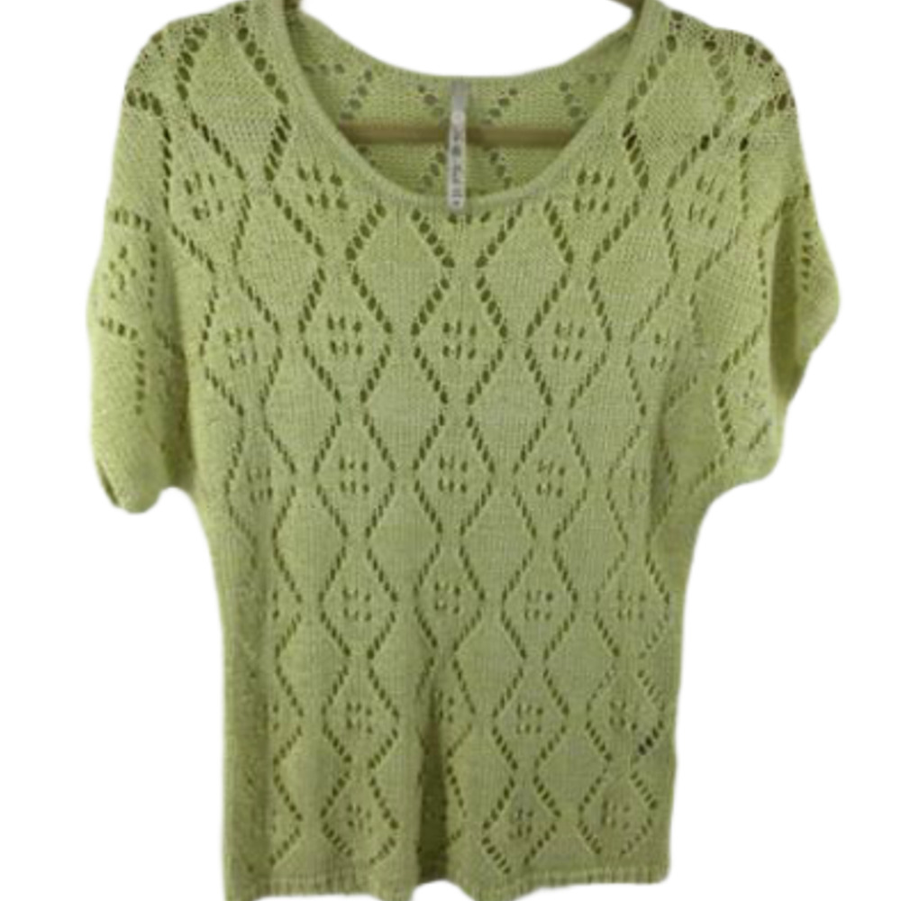 Open Knit Short Sleeve Top Medium Green
